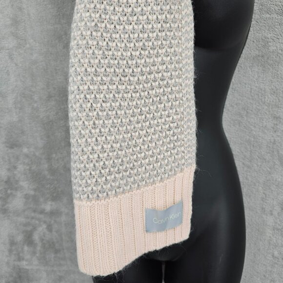 Calvin Klein Scarf Rectangular Pink Metallic Silver Grey Knit Acrylic Multi Wear - Picture 10 of 12